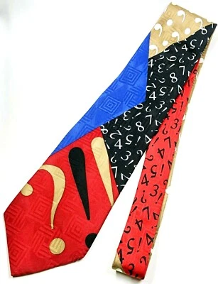 布加迪丝绸男式领带野生数字和标点设计红色蓝色黑色和金色 — 第 1/4 张图片