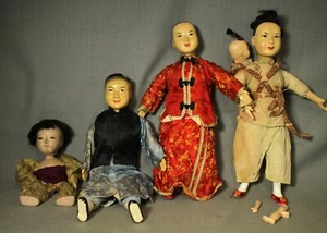 lot old worn antique Asian Chinese composition/cloth dolls 1920s 1930s ? - Picture 1 of 12