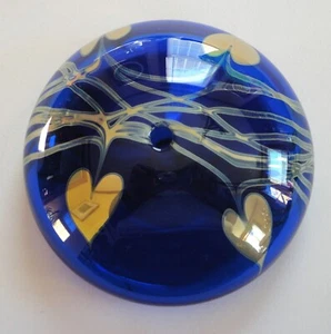 Signed Glass House Eric Brakken Blown Art Glass Cobalt Hearts Lamp Paperweight - Picture 1 of 8