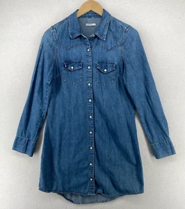 GAP 1969 Dress S Western Jean Shirtdress Pearl Snap Long Sleeve Denim Blue - Picture 1 of 12