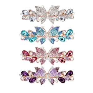 Hair Clips Sparkly Rhinestone Butterfly Hair Barrettes, Jeweled Metal Clips 4 Pk - Picture 1 of 11