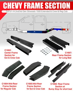 Center/Mid-Rear/Rear Frame Section for 07-14 2nd/3rd Gen Silverado Reg/Crew/Ext - Picture 1 of 84