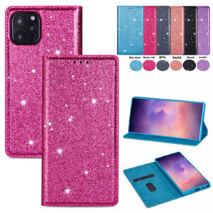 For iPhone 13 12 11 Pro Max XS XR 7/8P SE Case Glitter Leather Wallet Flip Cover