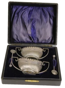 PAIR W.H WEST.ON ENGLISH STERLING SALTS with SPOONS - Picture 1 of 7