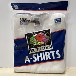 Vintage 1989 Fruit of the Loom Herren Athletic Tank A-Shirts LG USA Baumwolle 3er Pack Neu aus altem Lagerbestand - Bild 1 von 6