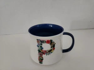 Anthropologie NATHALIE LETE Bouquet Monogram Coffee Mug Cup  Letter P NEW - Picture 1 of 5