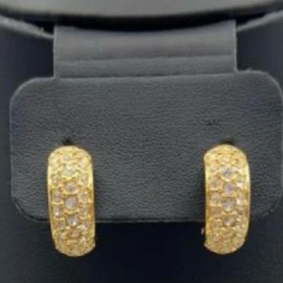 Swarovski Crystal Pave Earrings Half Hoop Gold Tone Clip On - image 1 of 4