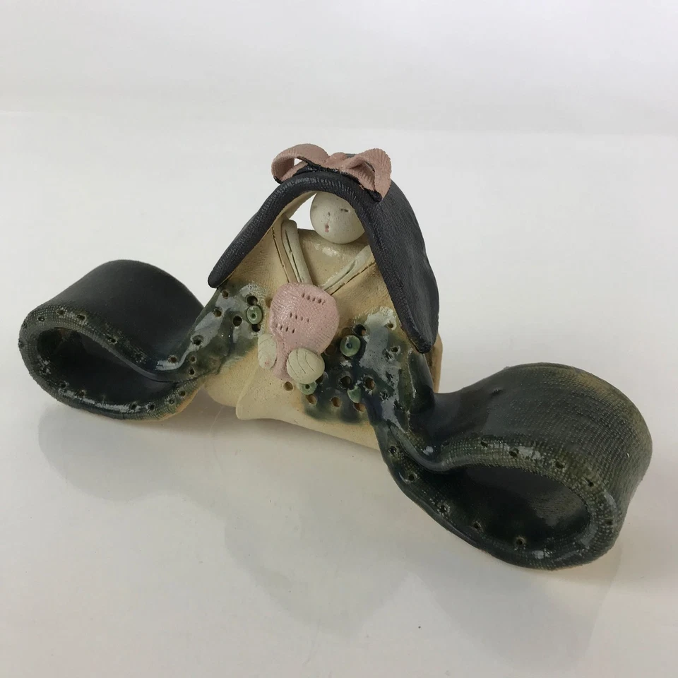 Muñeca Hina Japonesa Cerámica De Colección Princesa Día de la Niña Festival Esmalte Verde ID471 Foto 1 de 4