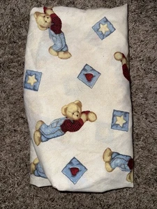 VTG Springmaid Blue Jean Teddy Bear Hearts And Stars Crib Sheet - Picture 1 of 4