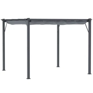 10' x 10' Outdoor Patio Pergola, Retractable Canopy, Backyard Shade, Gray - Picture 1 of 11