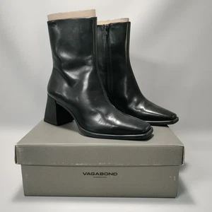 Vagabond Hedda Black Leather Zip Up Square Toe Heel Ankle Boots Womens Size 38 - Picture 1 of 11