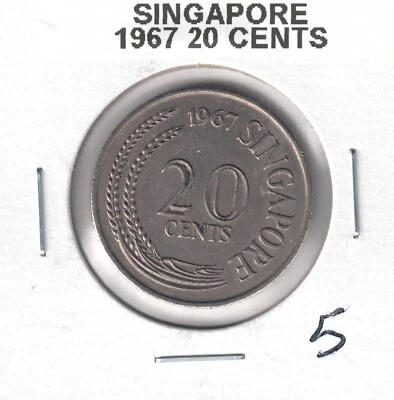 Singapur 1967 20 centavos. Grado U de los escaneos de alta resolución Foto 1 de 2