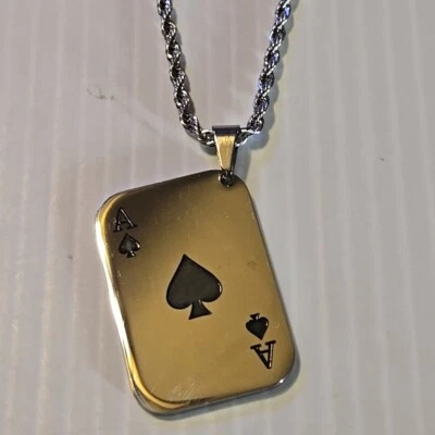 COLLAR CADENA 3MM ACERO INOXIDABLE AS DE ESPADAS Colgante Dije /18"-24" Foto 1 de 4