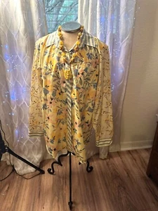 Coldwater Creek Woman’s XL Floral Button-Up Shirt Cotton Blouse Striped Collar - Picture 1 of 13