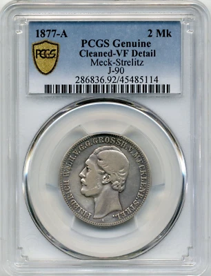 1877-A 2 Marks German States: Mecklenburg Strelitz, PCGS VF Detail, Scarce Issue - Image 1 of 3