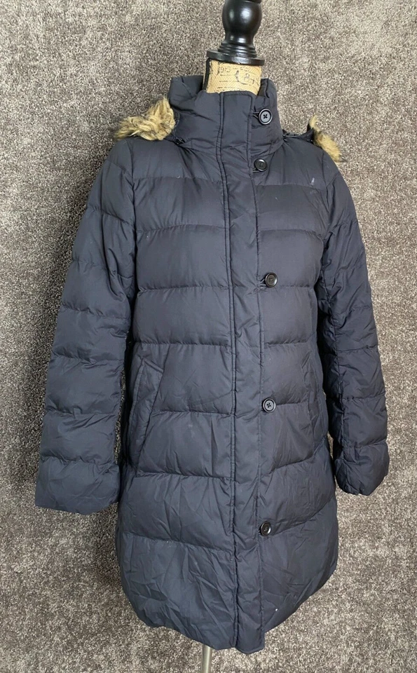 Abrigo Uniqlo para mujer M negro plumón acolchado acolchado con capucha chaqueta a prueba de viento Foto 1 de 4