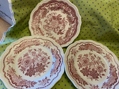 Spode Archive Collection Regency Series RED British Flowers THREE Dinner Plates - Image 1 of 4