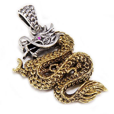 CUERPO DE LATÓN DRAGÓN JAPONÉS PLATA ESTERLINA 925 MOTOCICLISTA COLGANTE GÓTICO sa-047 Foto 1 de 4