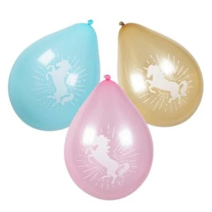 6 UNICORN GOLD PINK & BLUE LATEX BALLOONS GIRL'S UNICORN PARTY DECORATION - Picture 1 of 4