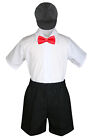 Baby Boys Toddler Formal 4Pcs Black Shorts Hat Set Pick Up Color Bow Tie