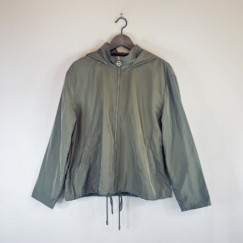 Giacca donna Michael Kors Rain Safari verde con cappuccio taglia large nuova