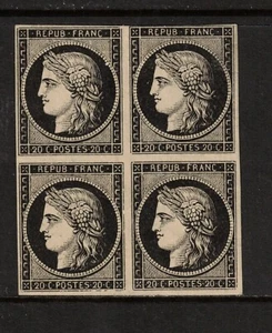 France #3 (Y & T #3) Very Fine Mint Full Original Gum Block **With Certificate** - Picture 1 of 2