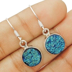 Natural Titanium Druzy 925 Sterling Silver Earrings Jewelry 1 1/3" Long @9-5 - Imagen 1 de 1
