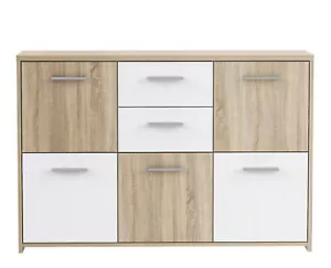 Comò Fianna con 5 ante e 2 cassetti in legno laminato quercia sonoma/bianco. - Foto 1 di 3