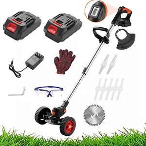 Electric Cordless Grass String Trimmer Lawn Edger Weed Wacker Cutter + 2 Battery - Picture 1 of 14