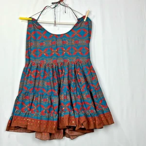 Nolita Womens Dress Turquoise & Orange L Baby Doll Sleeveless Neck Tie Italian - Picture 1 of 12