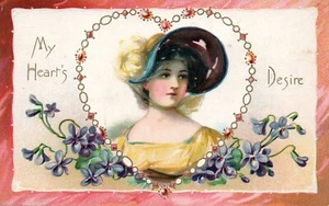 Tuck Series NO 10 Love Missives Hearts Desire Vintage Valentine Postcard Lady - Picture 1 of 2