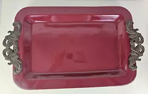 GG Collection Burgandy Gracious Goods Rectangular Tray w/ Metal Handles 23"x14" - Picture 1 of 13