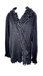 Marina Rinaldi Seide & Kaschmir Wickel Strickjacke Pullover Rüschen L - Bild 1 von 4