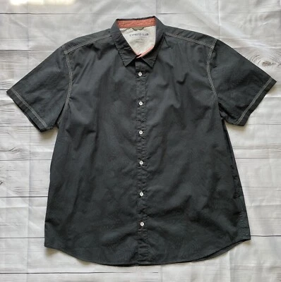 Cyprus Club Relaxed Fit Button Down Shirt Men’s XL Charcoal, Gray Palm Design ￼ - Image 1 of 4