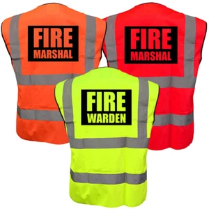 Hi Vis FIRE MARSHAL Safety Vest Reflective WARDEN Waistcoat | Yellow Orange Red - Picture 1 of 4