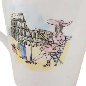 Boston Warehouse 2004 Ceramic Coffee Cup Traveling Woman Shopping Rome Italy - Picture 1 of 23