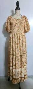 Maxi Vestido Kindred Talla 2X Calado Bronceado Floral Volantes Manga Abullonada Nuevo con Etiquetas - Imagen 1 de 10