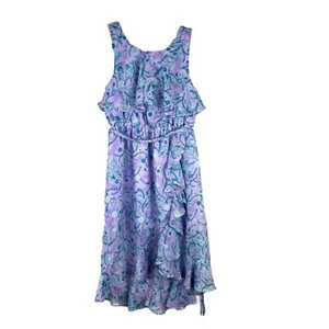 Disney D-Signed Dress Youth Small Purple Green Ruffled Peasant Belted Maxi Long - Picture 1 of 10