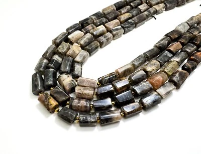 Natural Black Moonstone Pebble Nugget Faceted Barrel Gemstone Beads PGS122 - Image 1 of 3