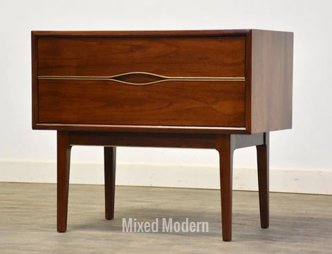 Walnut and Brass Mid Century Nightstand Cover