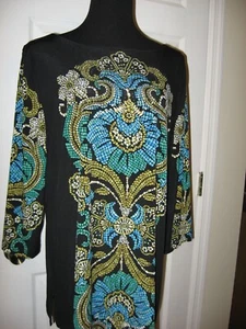 Collezione JM, tunica, stampa Mosiaco impreziosita da pietra/marina, collo barca, 3/4 Slv, XL - Foto 1 di 11