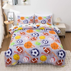 5 Piece Bed in a Bag Comforter Set Rugby Ball Printed Microfiber Reversible Twin - Picture 1 of 12