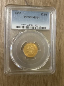 Moneda de $2,50 sin circular Liberty Head 1852 $2,5 graduación profesional MS64 - Liberty Head - Imagen 1 de 2