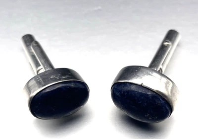 Gemelos ovalados de plata de ley 925 con piedras preciosas de lapislázuli Foto 1 de 4