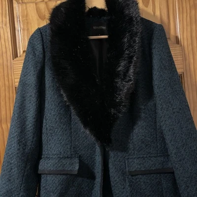 Abrigo Chaqueta Chaquetón Banana Republic Nova Fides Mezcla Lana Italia M Verde azulado Piel Negra Foto 1 de 4