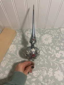 Blown Glass Tree Topper Silver/Blue And White 12" No Box. - Picture 1 of 8