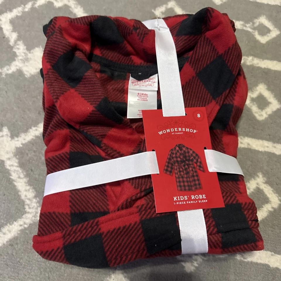 NUEVO CON ETIQUETAS Wondershop Talla 8 Familia Navidad Vellón Albornoz Bata Búfalo Cuadros Rojo Negro Foto 1 de 2