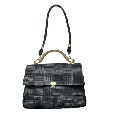 Bolso de Mano Convertible Vintage Bertini M&G - Hecho en Italia - Alma Chic Tejido Negro Foto 1 de 4