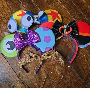 Lot Of 6 Disney Minnie Mickey Mouse Ears Princess Pixar Monsters inc UP Tiara - Picture 1 of 6