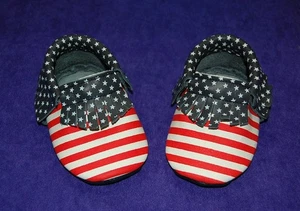 NIB! Bird Rock Baby Genuine Leather Moccasins Stars and Stripes Color in Size 4 - Picture 1 of 5